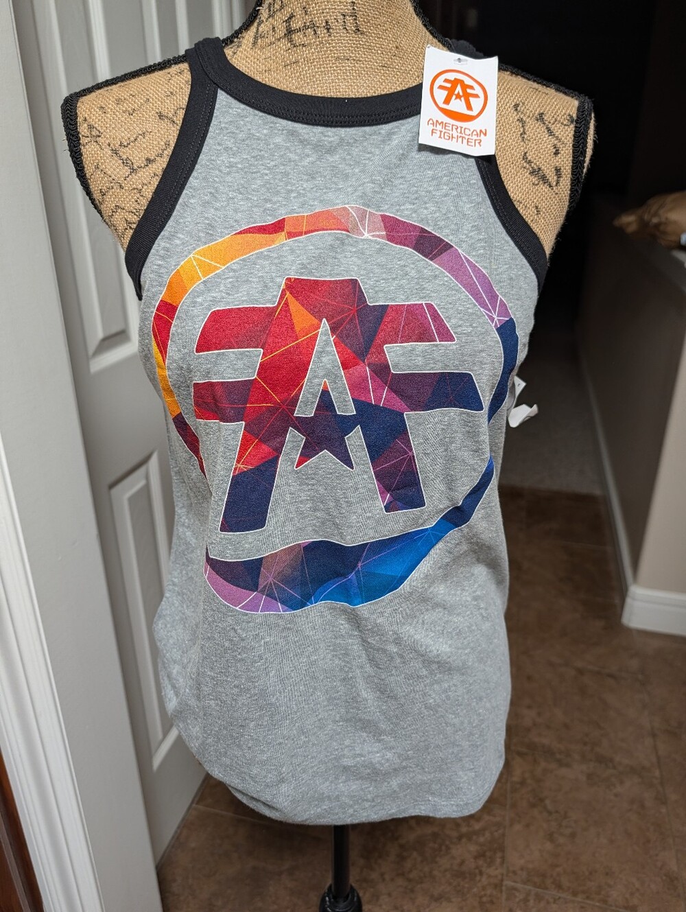 American Fighter Grey Tank Top with Multicolor Geometric Logo